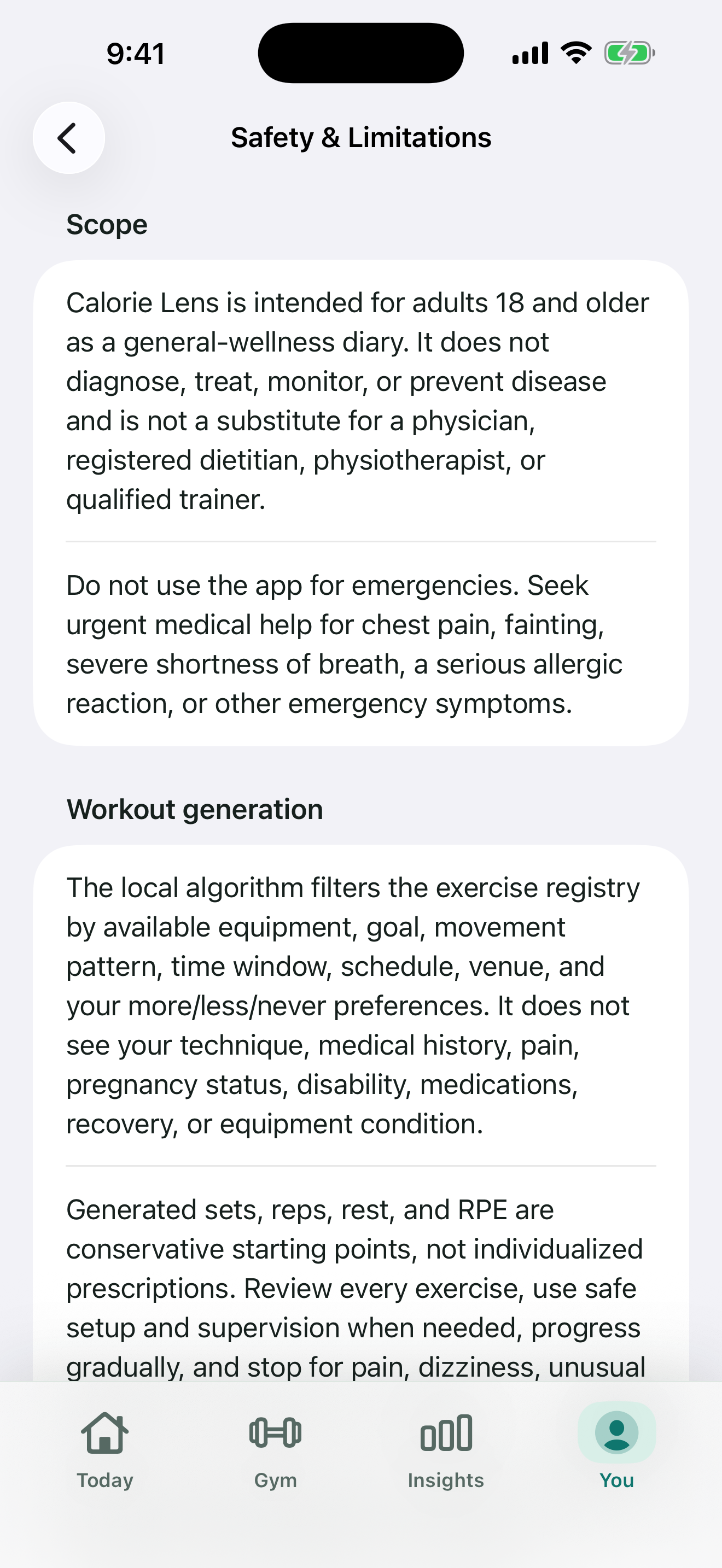 BodyNorth workout report and safety guidance
